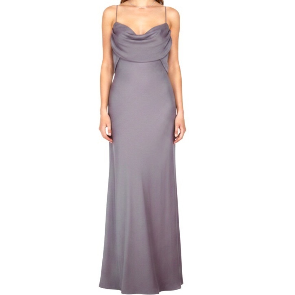 BETSY & ADAM LINDA BERNELL Lined CHIFFON Drape Neckline PROM PARTY MAXI DRESS 12